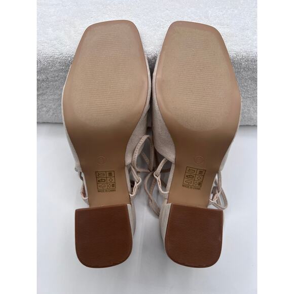 JOURNEE COLLECTION 'FELISITY' RUCHED ANKLE TIE BLOCK HEEL SANDAL LT.BEIGE 9M NEW - Picture 7 of 9